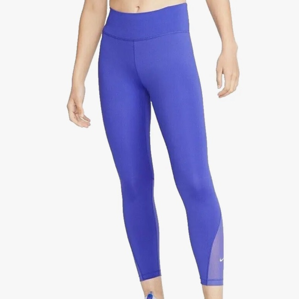 NIKE One Women’s Tight Fit Mid Rise 7/8 Length Mesh-Panel Purple Leggings